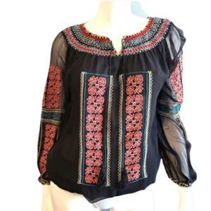 MM Couture Black Boho Embroidered Top